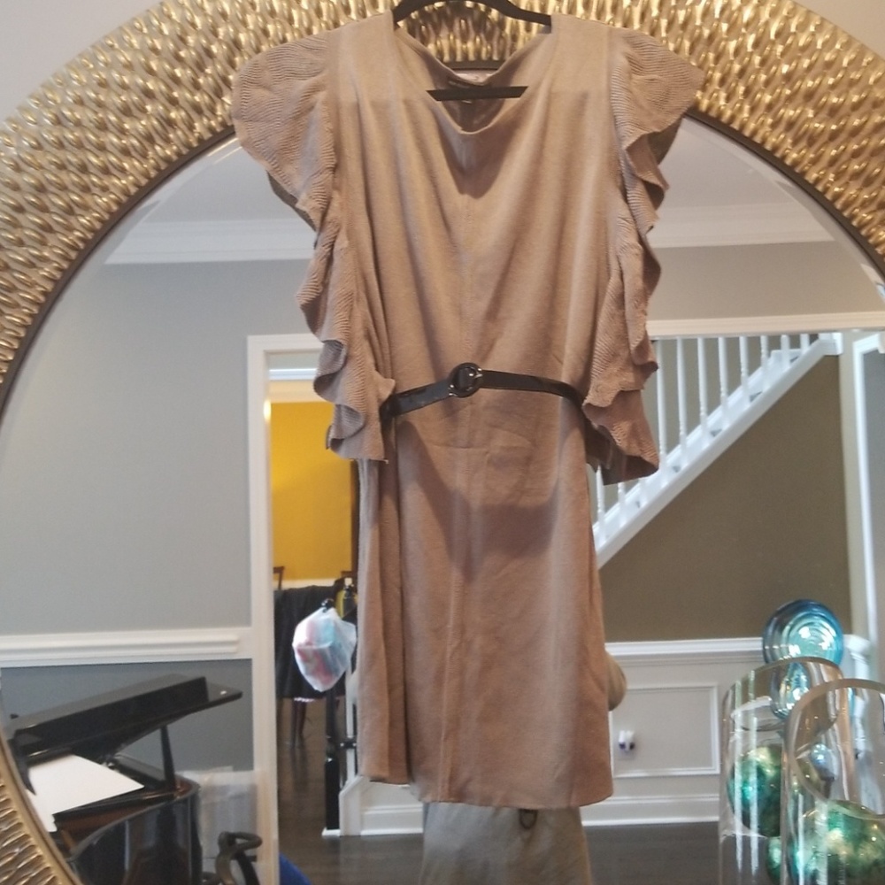 Adrienne Vittadini  side ruffle dress w/belt